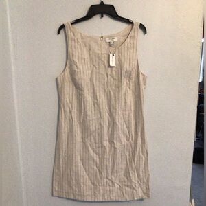 Banana Republic NWT Linen Blend Beige & Black Striped Midi Dress. Size 14.